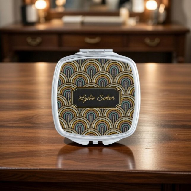 Custom Retro Art Deco Embroidered-Style  Compact Mirror (Creator Uploaded)