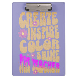 Custom Retro Art Teacher Create Inspire Color Shin Clipboard