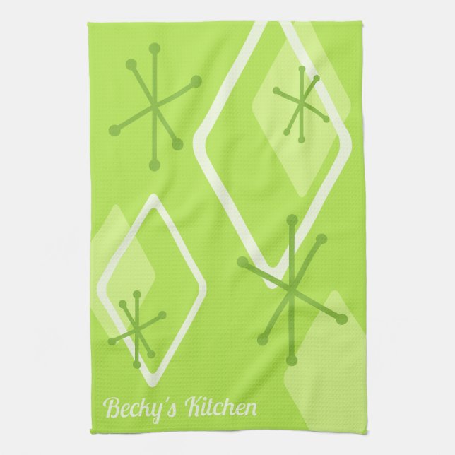 Custom Retro Atomic Diamonds Chartreuse Kitchen Towel (Vertical)
