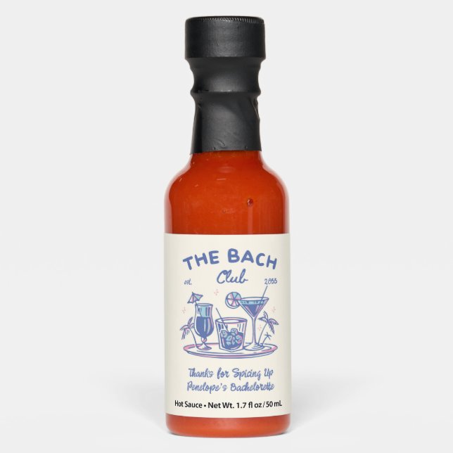 Custom Retro Bachelorette Party Favor Hot Sauce (Front)