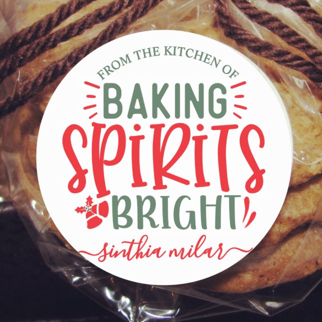 Custom Retro Baking Spirits Bright Holiday baking Classic Round Sticker (Creator Uploaded)