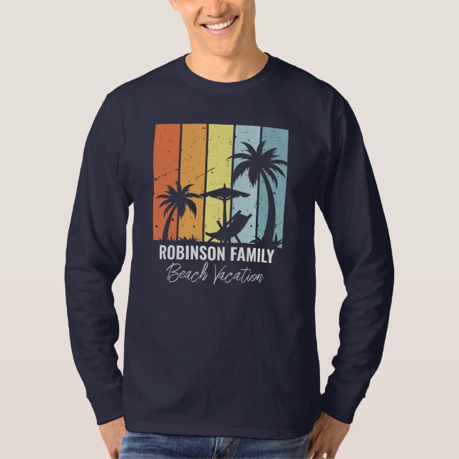 Custom Retro Beach Trip Navy Blue Long Sleeve T-Shirt (Front)