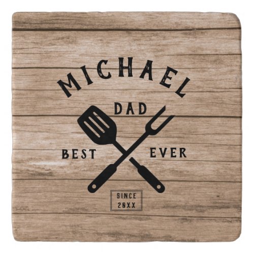 Custom Retro BEST DAD EVER Rustic Wood Print Trivet