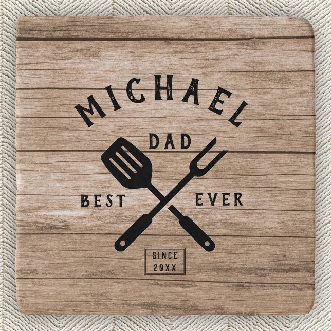 Custom Retro BEST DAD EVER Rustic Wood Print Trivet (Creator Uploaded)