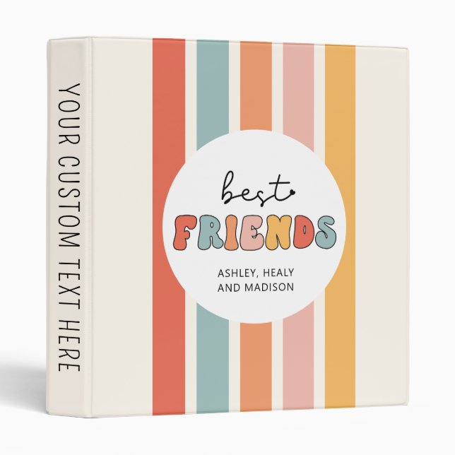 Custom Retro Best Friends BFFs Cute Besties Gifts 3 Ring Binder (Front/Spine)