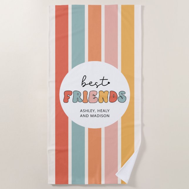 Custom Retro Best Friends BFFs Cute Besties Gifts Beach Towel (Front)