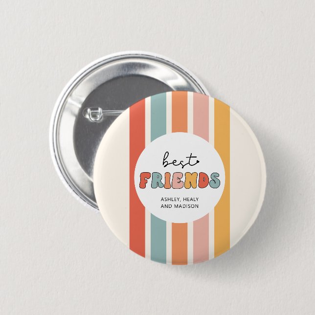 Custom Retro Best Friends BFFs Cute Besties Gifts Button (Front & Back)