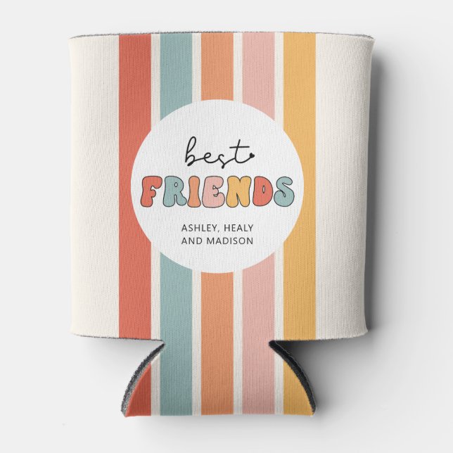 Custom Retro Best Friends BFFs Cute Besties Gifts Can Cooler (Front)