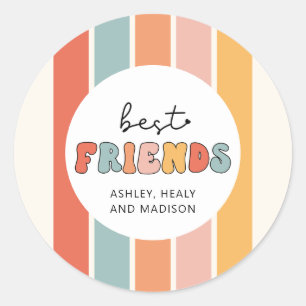 Custom Retro Best Friends BFFs Cute Besties Gifts Classic Round Sticker