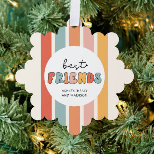 Custom Retro Best Friends BFFs Cute Besties Gifts Ornament Card