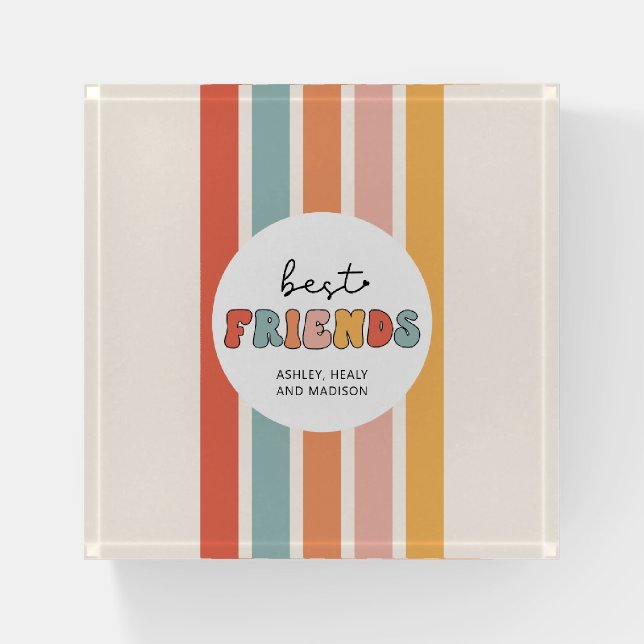 Custom Retro Best Friends BFFs Cute Besties Gifts Paperweight (Front)