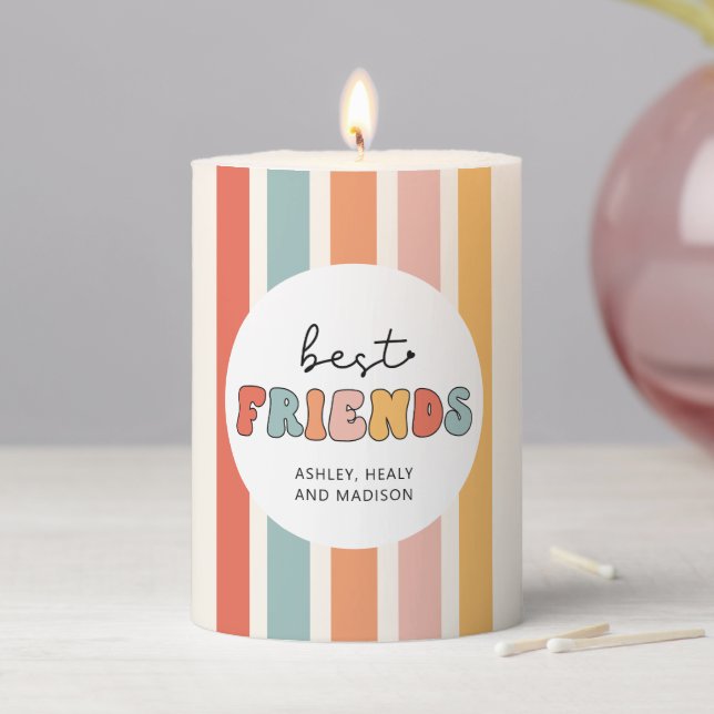 Custom Retro Best Friends BFFs Cute Besties Gifts Pillar Candle (In Situ)