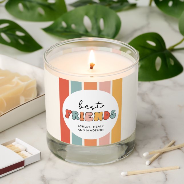 Custom Retro Best Friends BFFs Cute Besties Gifts Scented Candle (Lit)