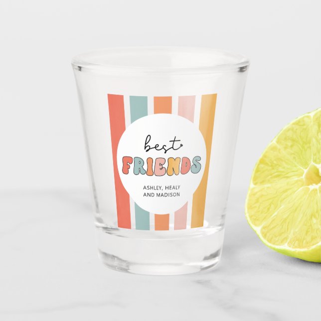 Custom Retro Best Friends BFFs Cute Besties Gifts Shot Glass (Front)