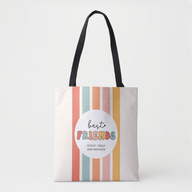 Custom Retro Best Friends BFFs Cute Besties Gifts Tote Bag (Front)