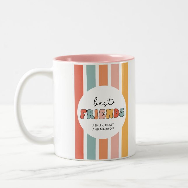 Custom Retro Best Friends BFFs Cute Besties Gifts Two-Tone Coffee Mug (Left)