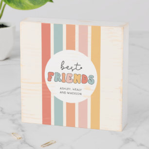 Custom Retro Best Friends BFFs Cute Besties Gifts Wooden Box Sign
