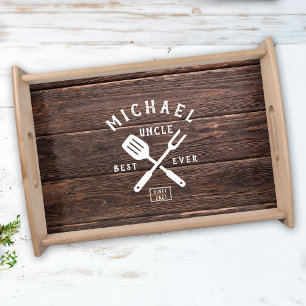 Custom Retro BEST UNCLE EVER Rustic Dark Wood Serving Tray