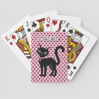 Custom Retro Black Cat Pink Playing Cards