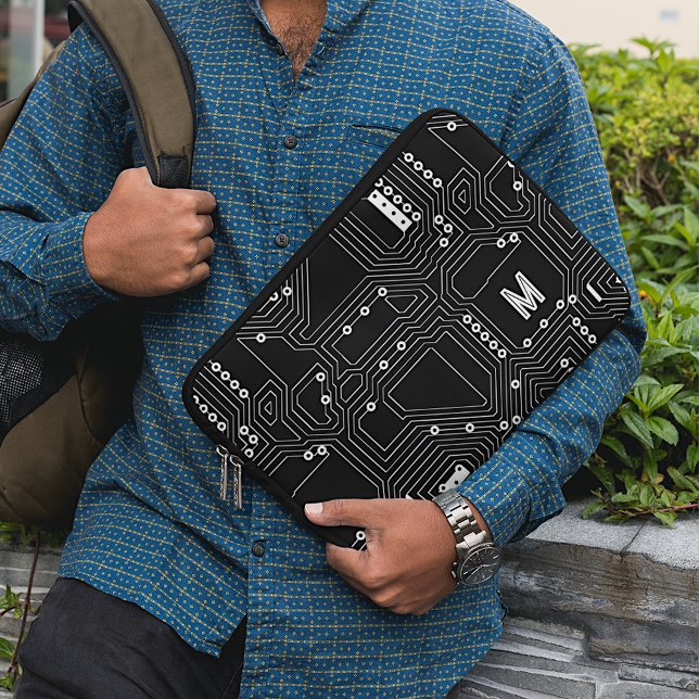 Custom Retro Black White Computer Circuit Board Laptop Sleeve (Creator Uploaded)