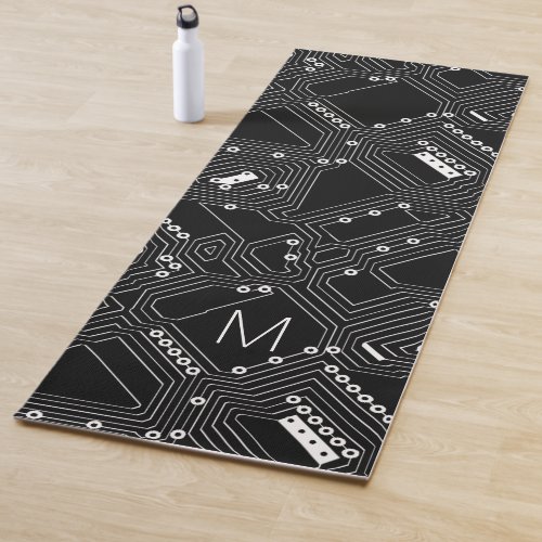 Custom Retro Black White Computer Circuit Board Yoga Mat