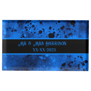 Custom  Retro Blue Paint Splatter  Place Card Holder