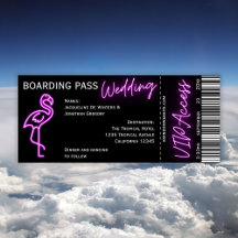 Custom Retro Boarding Pass Neon Flamingo Wedding