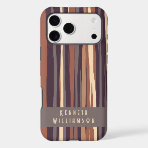 Custom Retro Boho Striped Brown Taupe Earthy Men iPhone 17 Pro Max Case