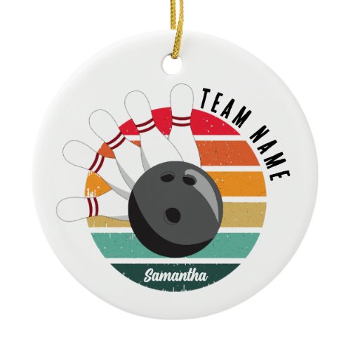 Custom Retro Bowling Pins Team &amp; Player Name  Ceramic Ornament