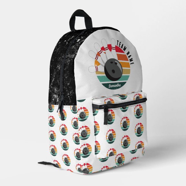 Custom Retro Bowling Pins Team & Player Name  Printed Backpack (Back Corner Left)