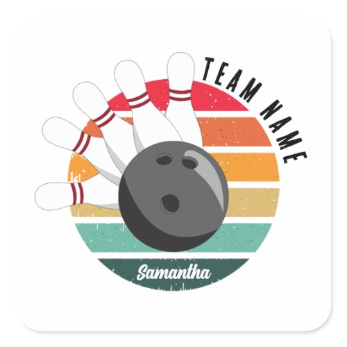 Custom Retro Bowling Pins Team &amp; Player Name  Square Sticker