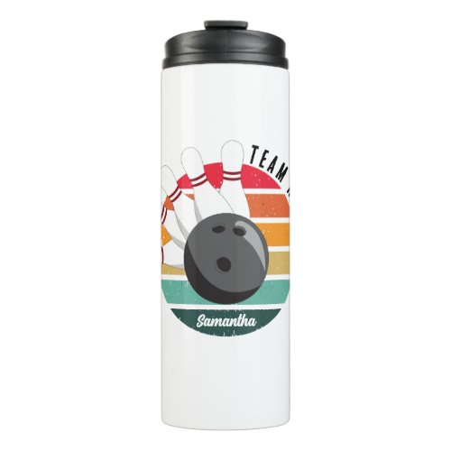 Custom Retro Bowling Pins Team &amp; Player Name  Thermal Tumbler