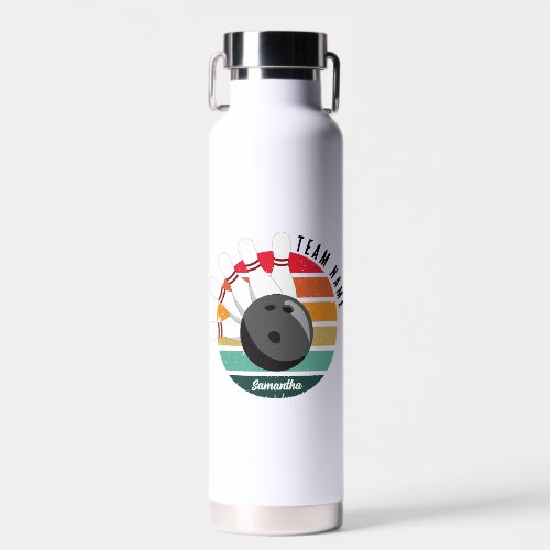 Custom Retro Bowling Pins Team &amp; Player Name  Water Bottle