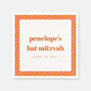 Custom Retro Bright Orange Border Bat Mitzvah Napkins