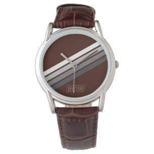 Custom Retro Brown Gray White Stripes Art Pattern Watch