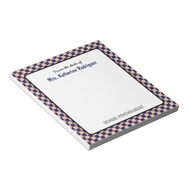 Custom Retro Check Pattern School Psychologist Notepad (Angled)