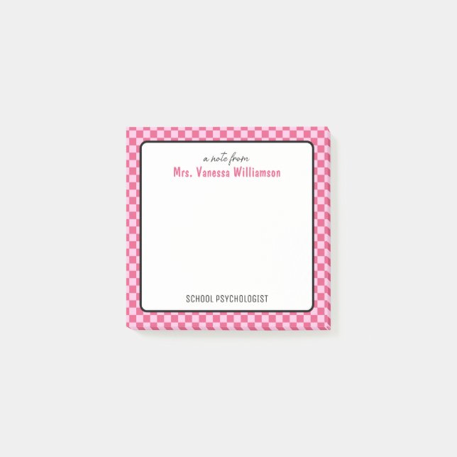 Custom Retro Check Pattern School Psychologist Post-it Notes (Front)