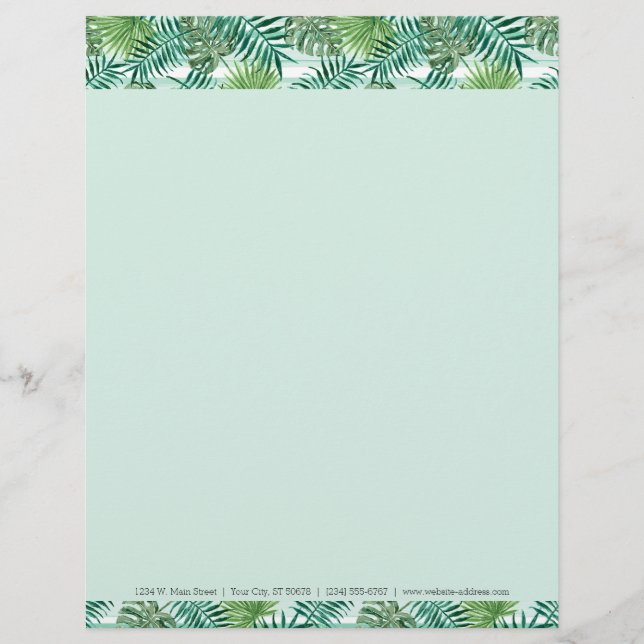 Custom Retro Chic Tropical Green Palm Leaves Letterhead (Front)