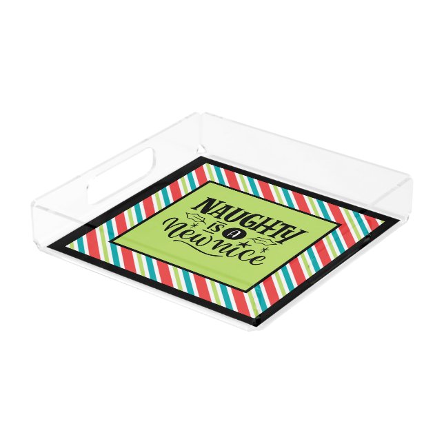 Custom Retro Christmas "Naughty is a New Nice" Acrylic Tray (Angled)