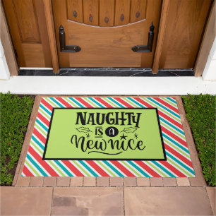 Custom Retro Christmas Naughty is a New Nice Doormat