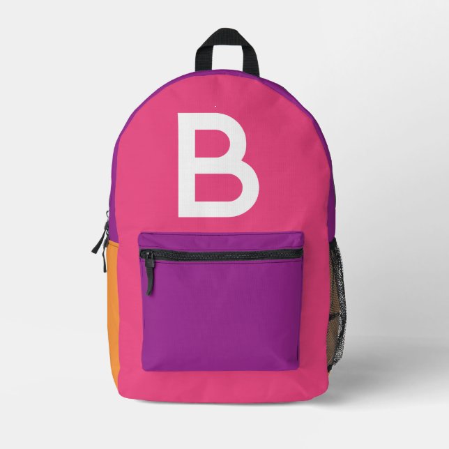 Custom Retro Color Block Initial Backpack (Front)
