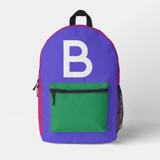 Custom Retro Color Block Initial Backpack (Front)