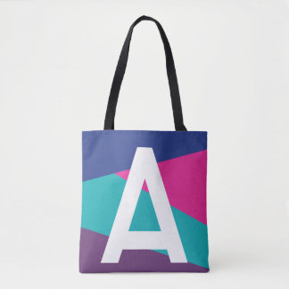 Custom Retro Color Block Monogram Tote Bag