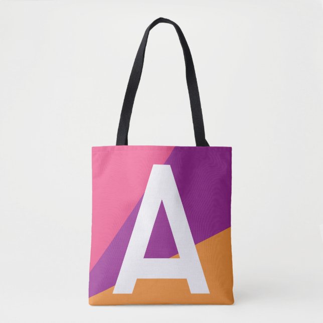 Custom Retro Color Block Monogram Tote Bag (Front)