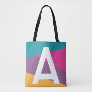 Custom Retro Color Block Monogram Tote Bag