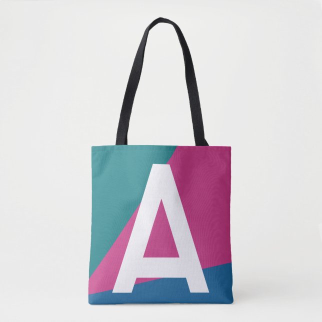 Custom Retro Color Block Monogram Tote Bag (Front)