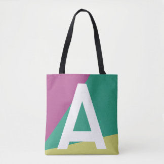 Custom Retro Color Block Monogram Tote Bag