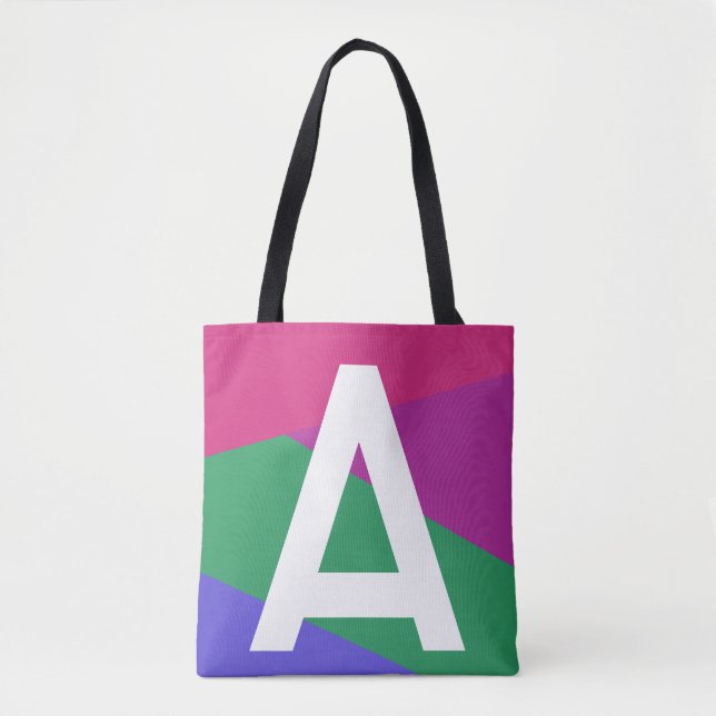 Custom Retro Color Block Monogram Tote Bag (Front)