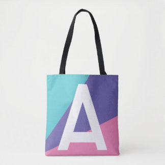Custom Retro Color Block Monogram Tote Bag