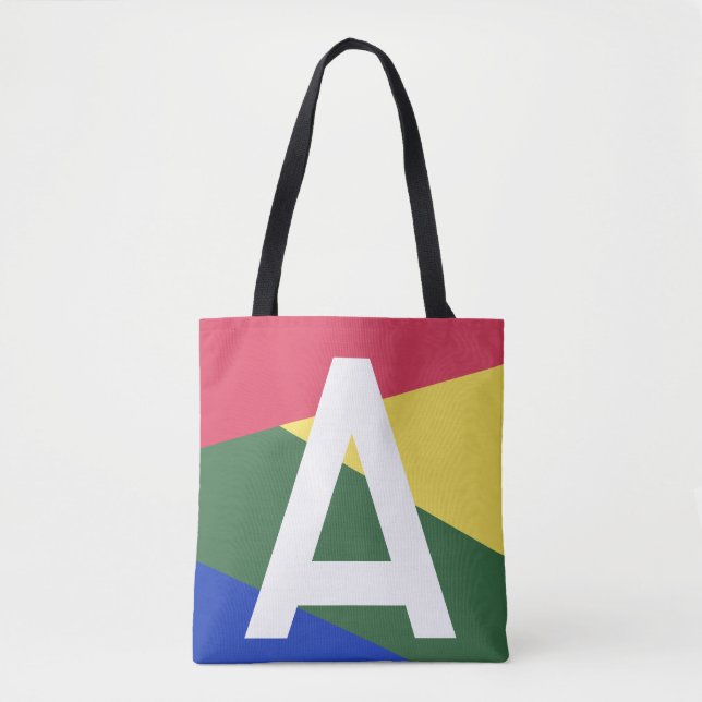 Custom Retro Color Block Monogram Tote Bag (Front)